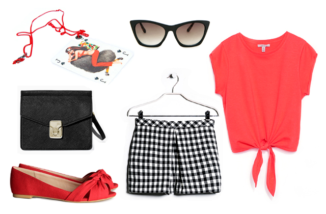 Felső, táska: Zara, sort, napszemüveg: Mango, nyaklánc: redaster, cipő: H&M