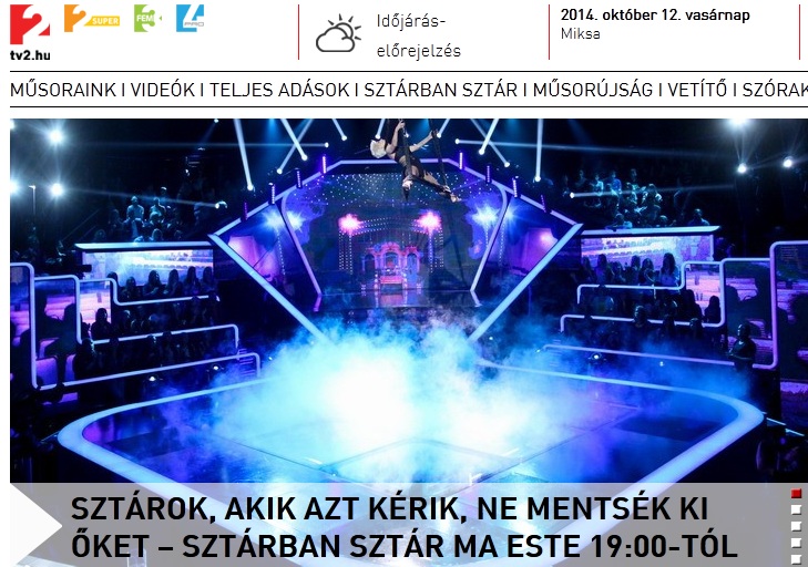 A TV2 nem hagyta annyiban a dolgot, hétvégén a képen látható szöveggel promózta a Sztárban Sztár vasárnap esti adását (utalva az RTL Klubon futó Celeb vagyok, ments ki innen! című műsor címére)