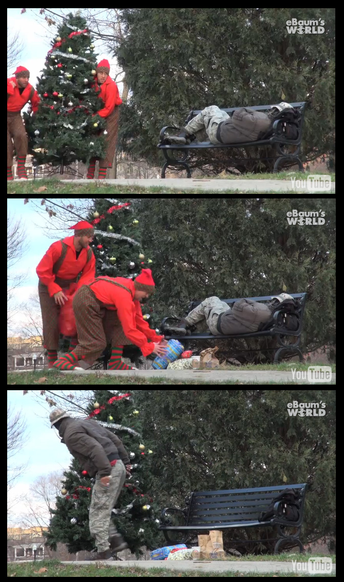 Megható képek: így lepték meg az utcán karácsonyozó hajléktalan férfit
