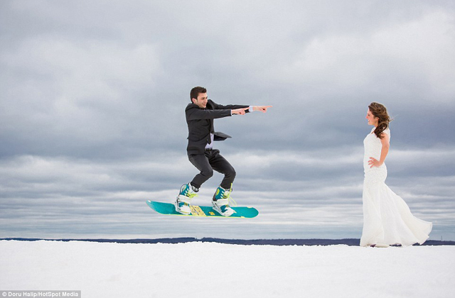 Nyolcszázezres esküvői ruhában snowboardozott a menyasszony