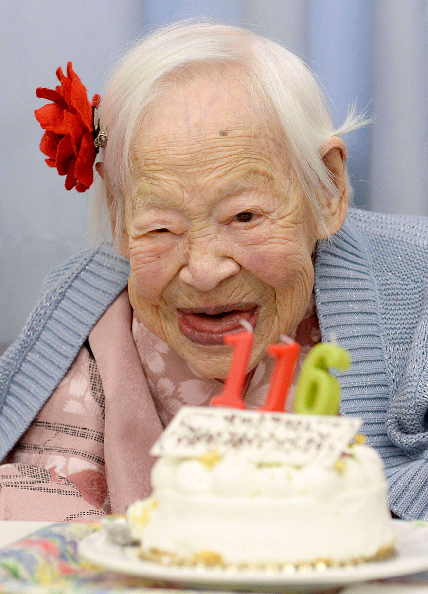 A japán Misao Okawa, a világ legidősebb embere, 116 éves