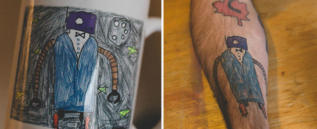 A kisfia rajzait tetováltatja magára az apa