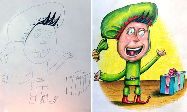 Gyerekei rajzait színezi ki az apa - galéria