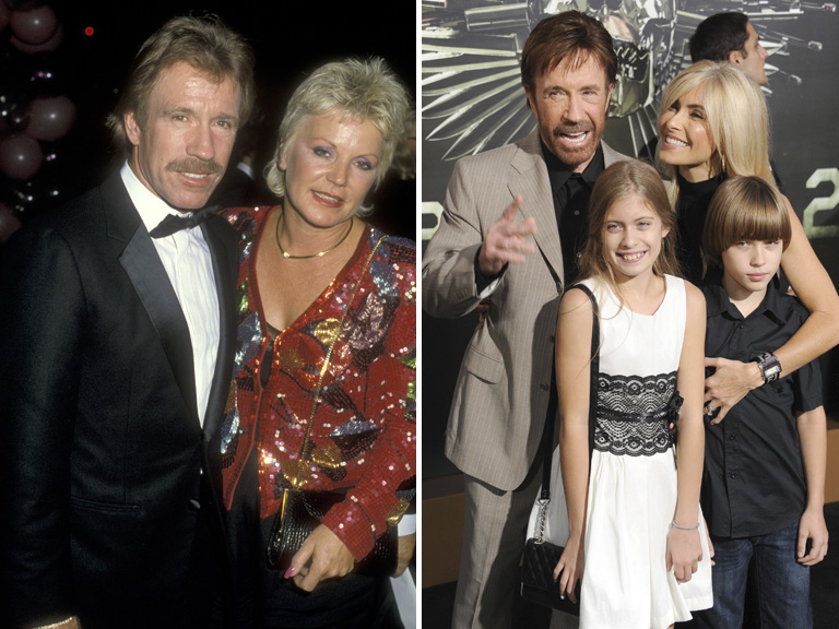 Chuck Norris és első felesége Diane Holechek (balra), Genna O'Kelley és a gyerekek Dakota és Danilee (jobbra)