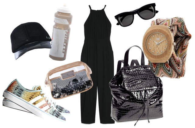 Overál: Mango, sapka, neszeszer, cipő: Adidas, hátizsák, napszemüveg: H&M, óra: Wewood, kulacs: Decathlon