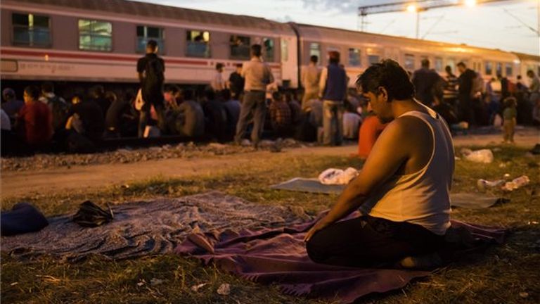 Imádkozó menekült - Fotó: MTI