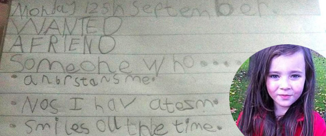 Megható: listát írt az autista kislány, hogy milyen barátot szeretne