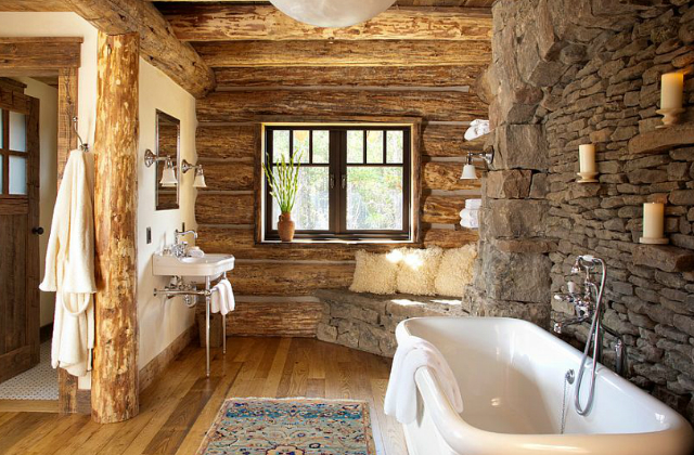 10 gyönyörű kőfallal borított fürdőszoba – fotók 