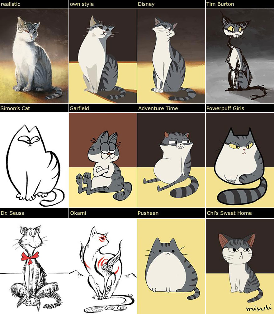 Így rajzolta le macskáját 12 különböző stílusban a Disneytől Tim Burtonig