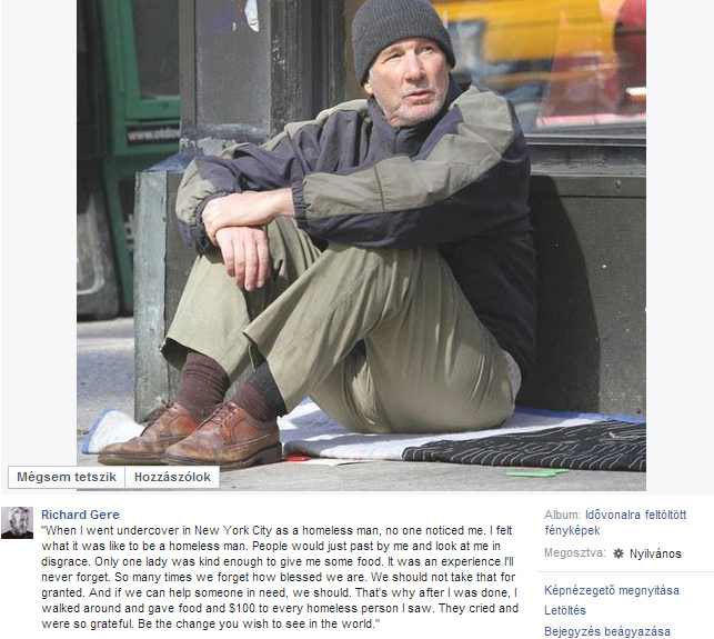 Richard Gere, a népszerű színész így hívta fel a figyelmet a hajléktalanokra New Yorkban