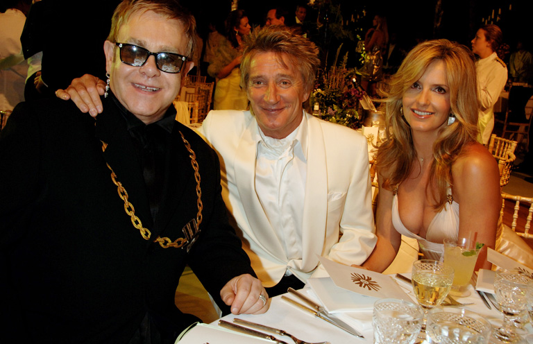 Sir Elton John, Rod Stewart and Penny Lancaster