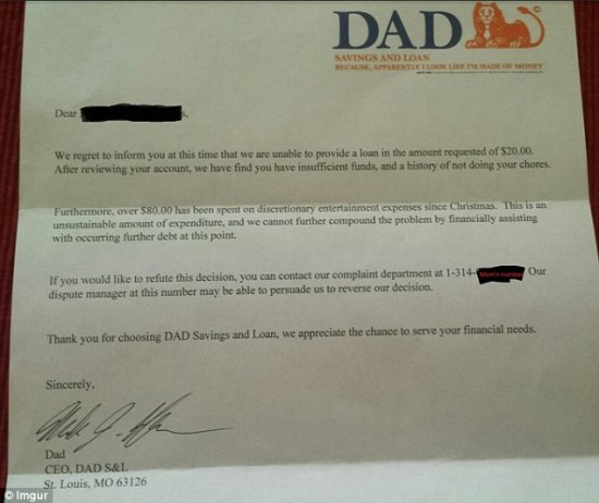 Banki hivatalos levélben közölte 6 éves fiával az apa, hogy nem kaphatja meg a kért zsebpénzt