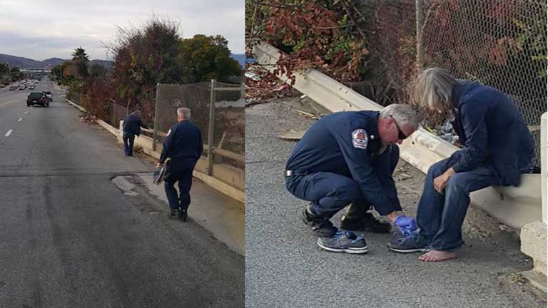 Megható: tűzoltók vittek cipőt a hajléktalan férfinak