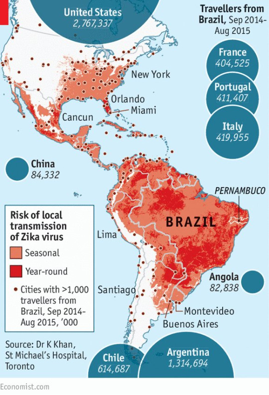 A Zika vírus előfordulásának rizikója (Forrás: Economist.com)