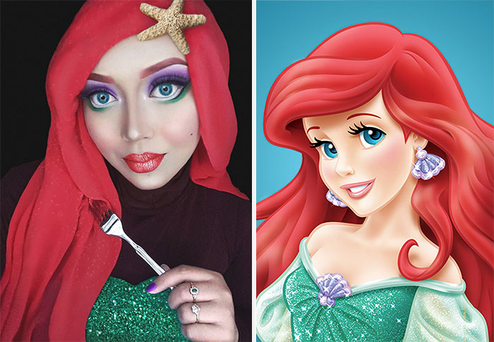Elképesztő sminkekkel alakul át Disney-hősökké a muszlim nő - képek