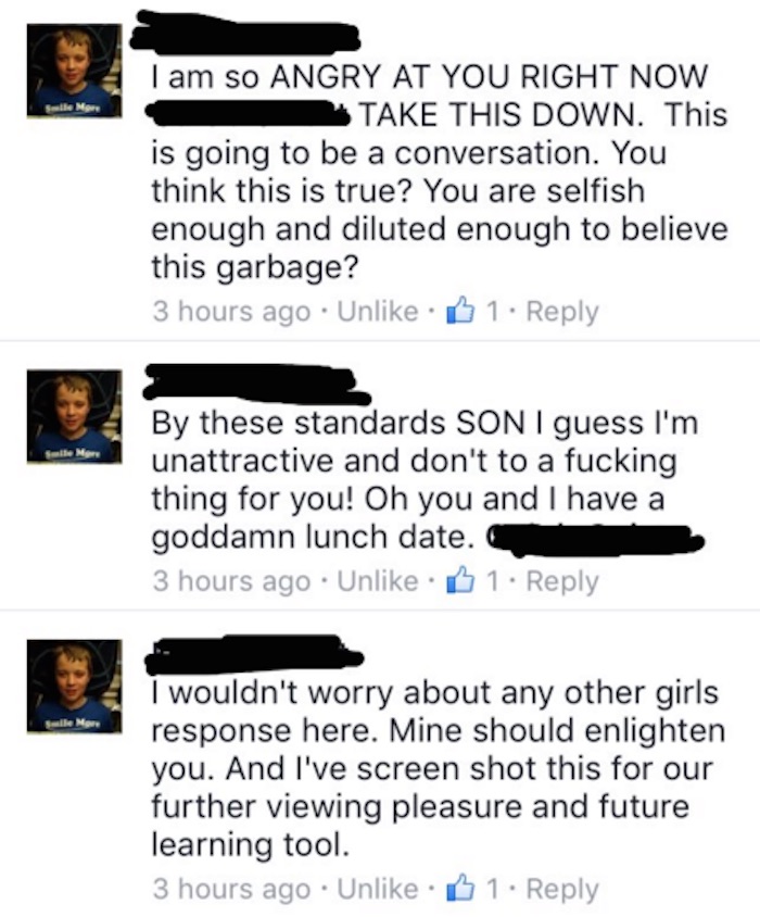 Saját anyja szerelte le a szexista férfit a Facebook-on 