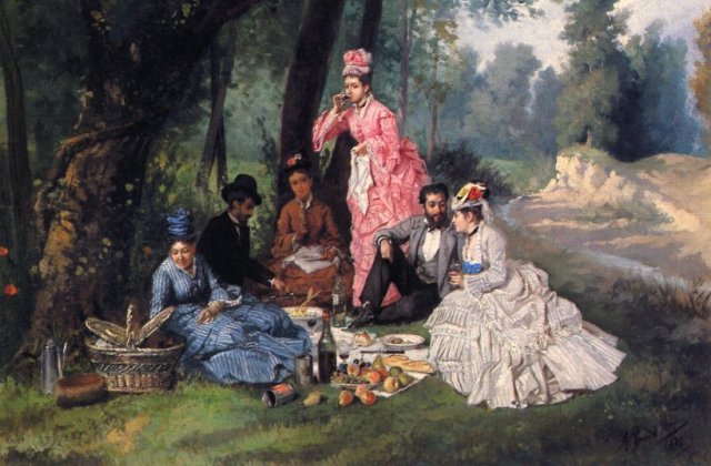 A piknik - Antonio Garcia Mencia olajfestménye (1874) - részlet