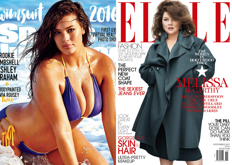 Ashley Graham a Sport Illustrated és Melissa McCarthy az Elle címlapján
