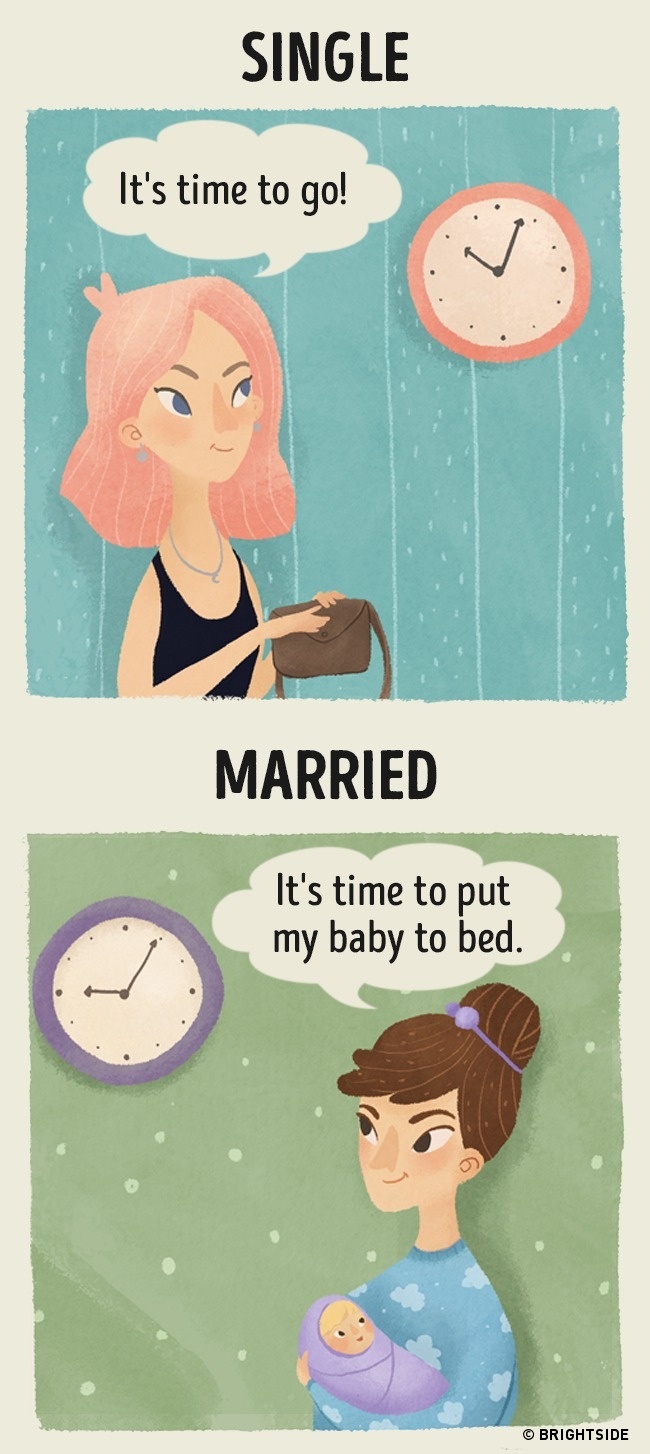 8 különbség a szingli lét és a házas élet között - cuki illusztrációk