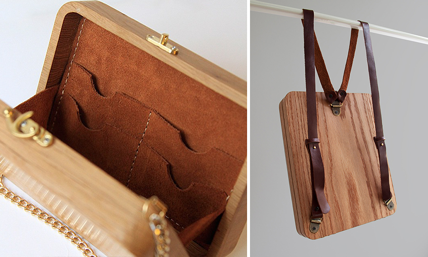 Menő, fából készült táskák izgalmas részletekkel - fotók