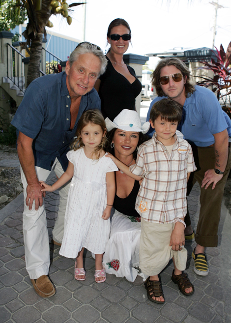Michael Douglas, actress Catherine Zeta-Jones arrive at the Provo Airport with children Carys (3/1/2), Dylan (6), Cameron Douglas and his girlfirend Kelly Sott, 