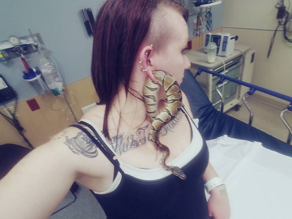 Kígyó szorult a nő fülcimpájába