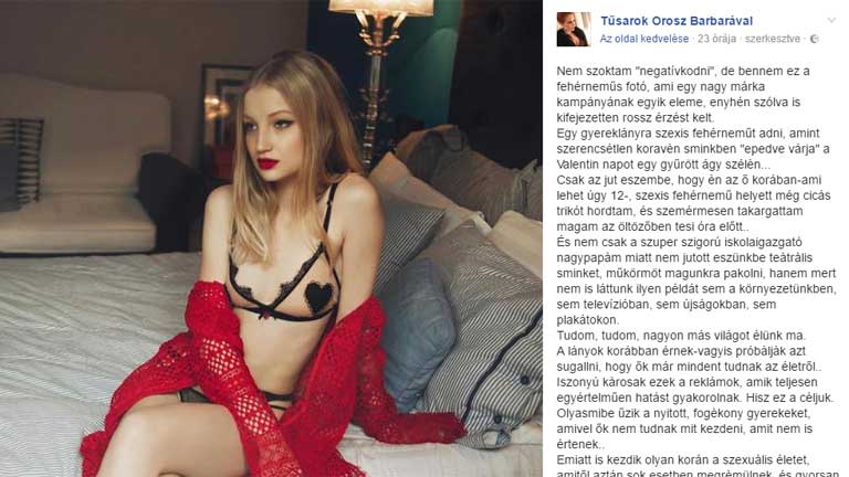 Orosz Barbara kikelt magából: miért kislányokkal hirdetnek szexi fehérneműt?