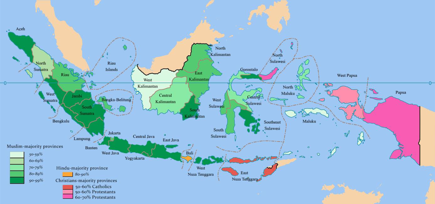 Indonézia vallási megoszlása (Forrás: Wowshack)