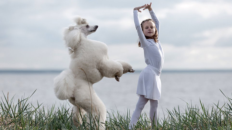 Cukiság: kutyáival együtt balettozik a kislány