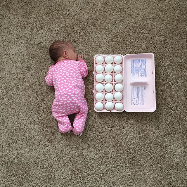 Háztartási tárgyak mellett fotózza aprócska kisbabáját az anyuka - cuki fotók