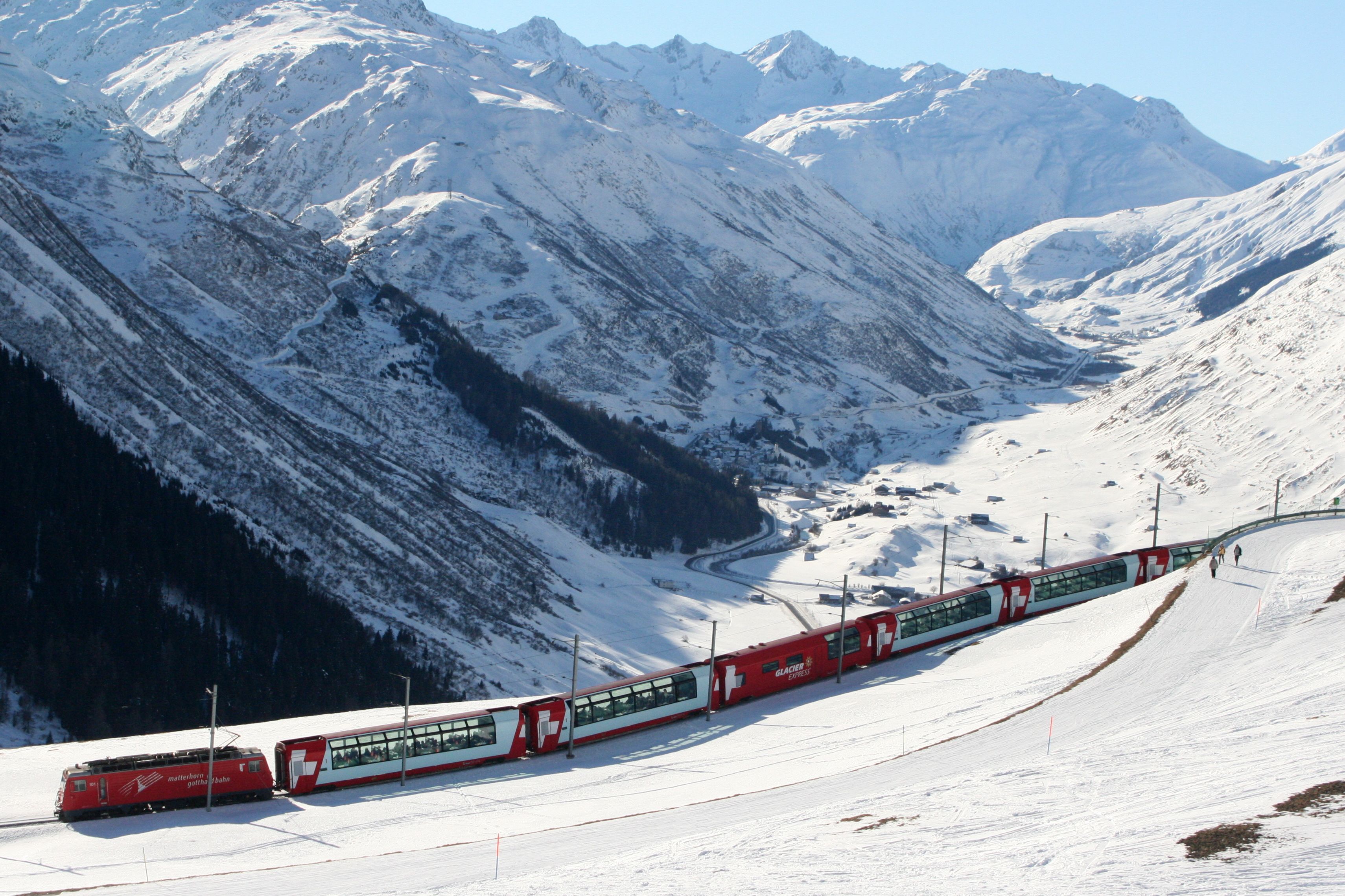 Gleccser-expressz vonat vasút Svájc Alpok