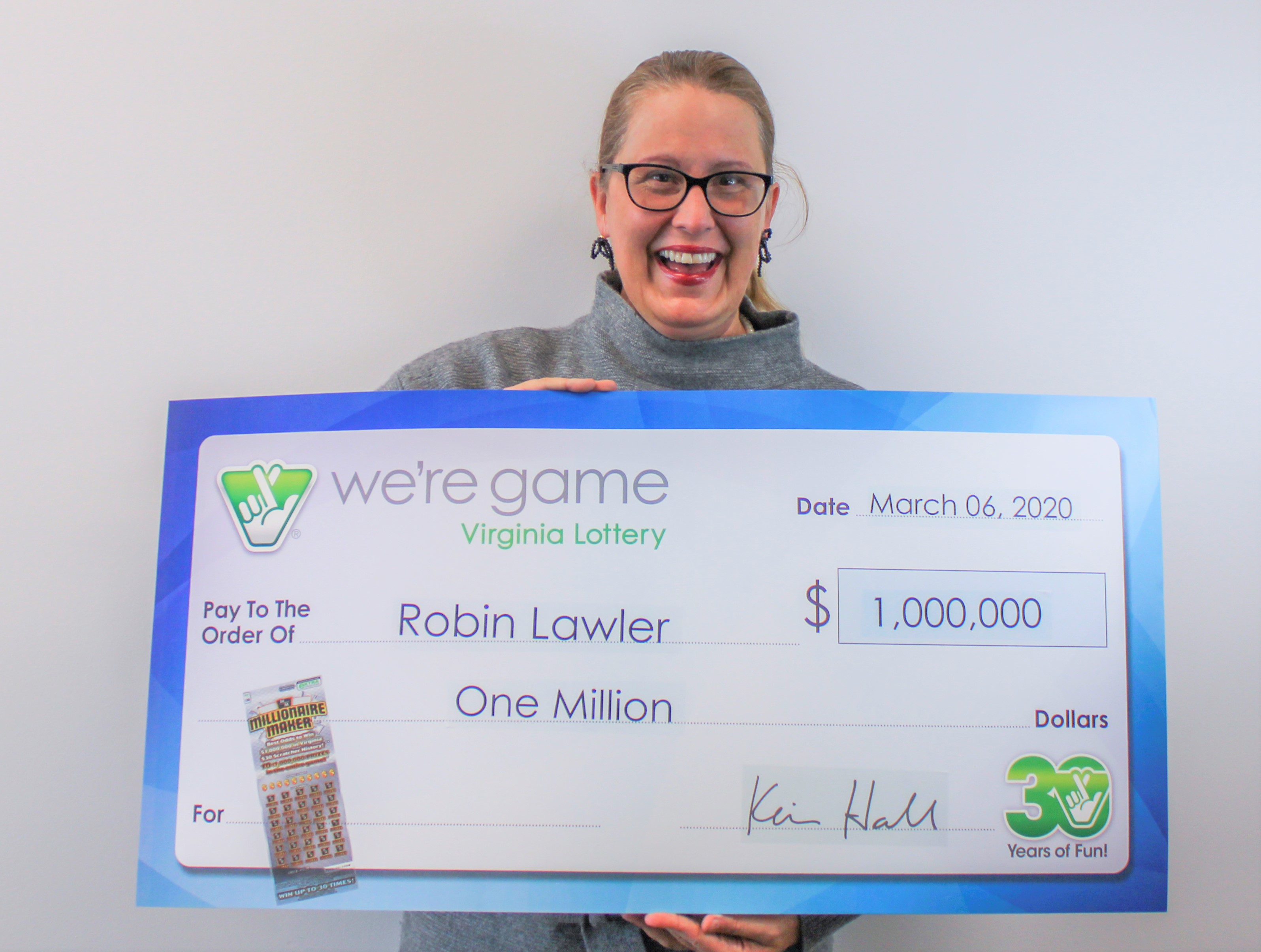 A nő először azt hitte, 600 dollárt nyert a kaparós sorsjegyen. Kicsit több lett (Fotó: Virginia Lottery)