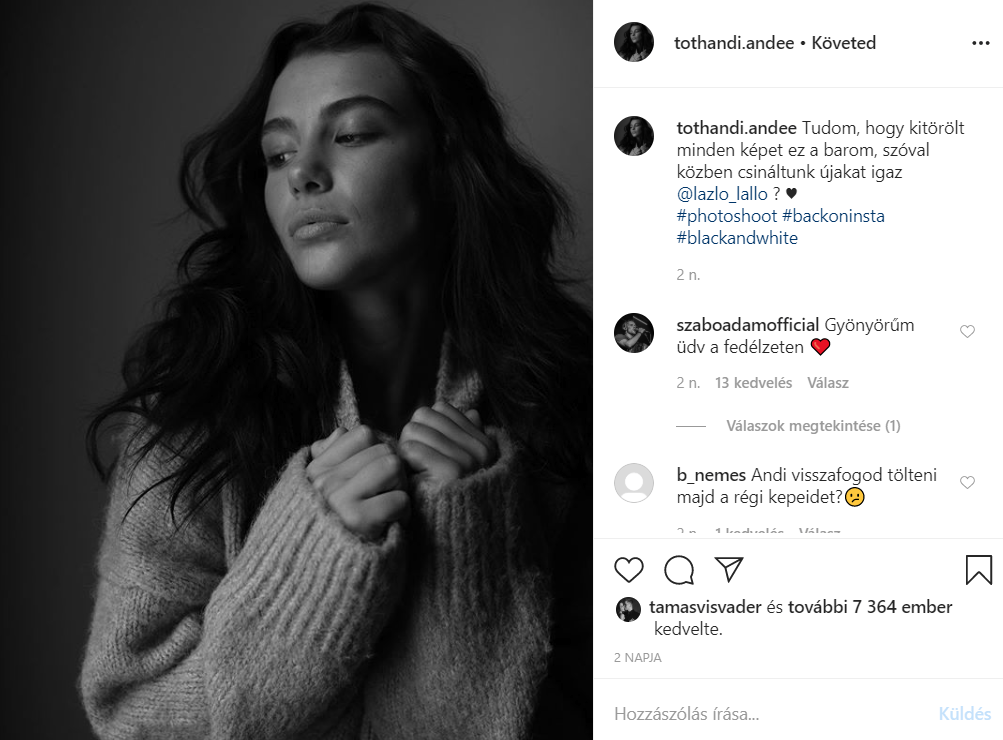 Tóth Andi visszakapta az Instagram-fiókját