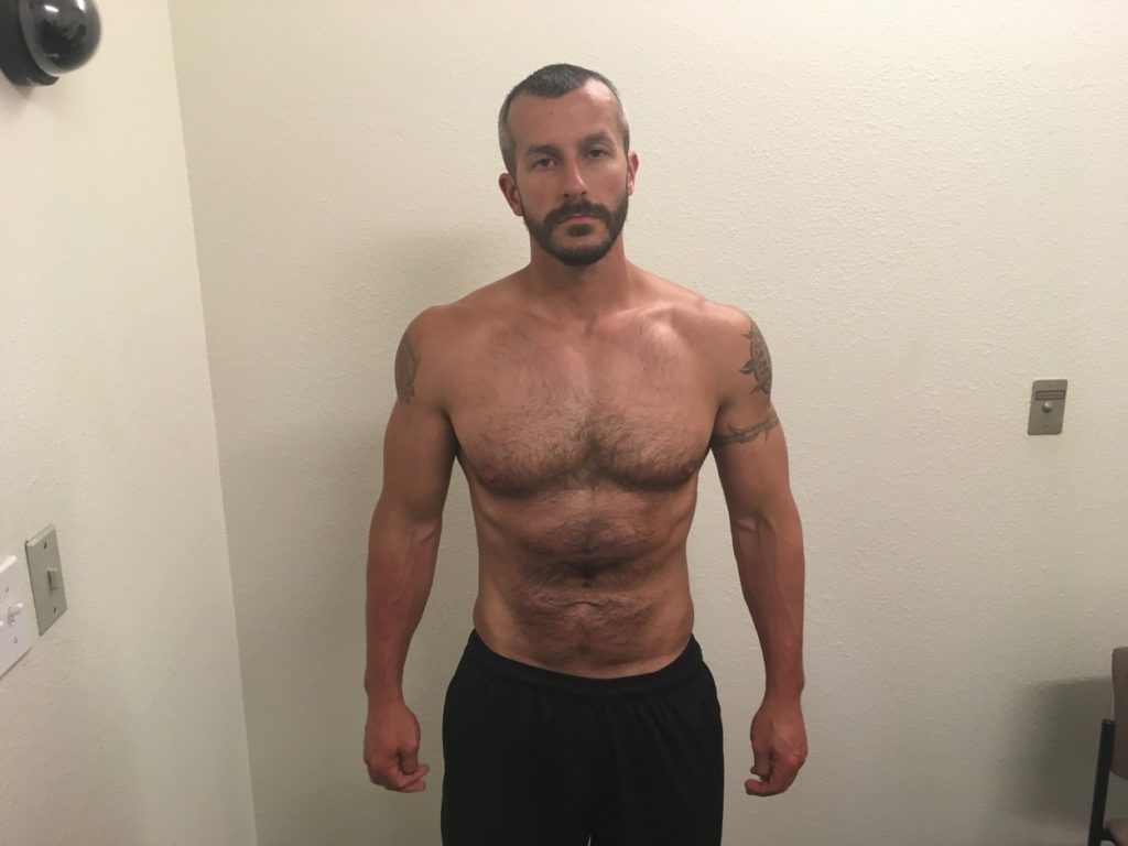 Evil Chris Watts is seen here being strip searched by investigators just hours before he was arrested for the murders of his pregnant wife and their two young daughters back in August.Agents photographed Wattss chest, hands, torso, back, neck, head and legs for the purpose of the investigation.The shirtless images reveal the Colorado killers collection of tattoos, including a huge Metallica inking on his upper back in tribute to his favorite band.Just two hours later Watts, 33, was formally arrested and cuffed in the same room.The images have been released by investigators in the shocking Colorado case following an open records request.Last month Watts had his sentences handed down, including three consecutive life terms without the possibility of parole for the murder of his pregnant wife Shanann, 34 who was carrying their unborn son and daughters Bella, aged four, and Celeste, aged three.Prosecutors say Watts strangled his wife for two minutes, before suffocating their two children.The bodies had been dumped by Watts and were discovered on August 16 at the Anadarko oil and gas drilling site where he worked near their home in Frederick on the northern outskirts of Denver, Colorado.According to authorities Watts was having an affair with a female coworker and had told her he and his wife were separating.06 Dec 2018,Image: 400964662, License: Rights-managed, Restrictions: World Rights, Model Release: no
