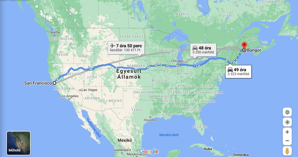 Bangor és San Francisco a Google Mapsen