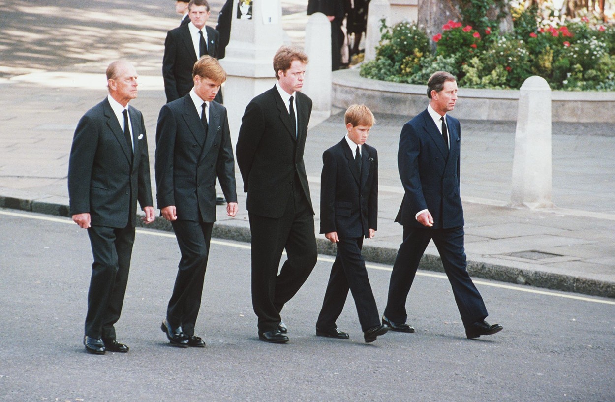Fölöp herceg, Károly , Vilmos és Harry Diana hercegnő temetésén