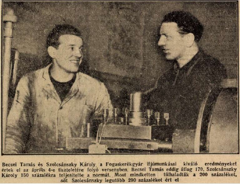 Szolcsánszky Károly a Szabad Ifjúságban, 1952-ben