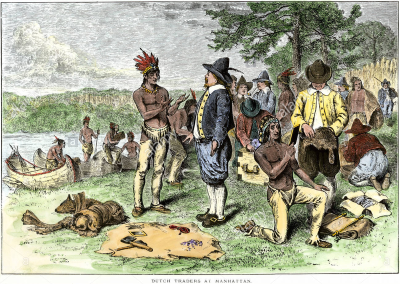 Amerikai őslakosokkal üzletelő holland kereskedők (forrás: Wikipedia)