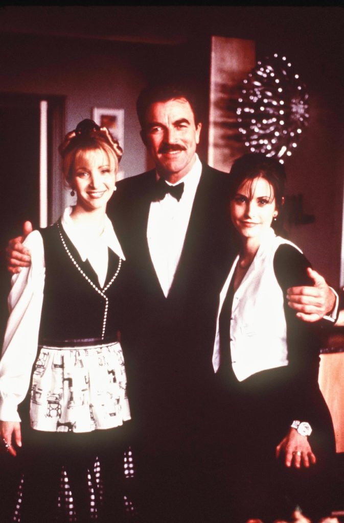 Lisa Kudrow ,Tom Selleck és Courteney Cox a Jóbarátok forgatásán annak idején