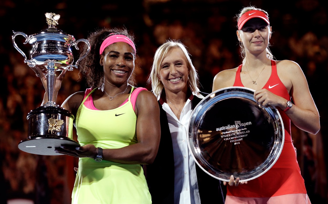 Serena Williams, Maria Sharapova és Martina Navratilova az Australian Openen 2015-ben.