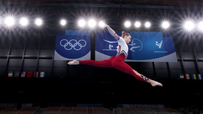 Sarah Voss a tokiói olimpiai játékokon hosszú dresszben mutatta be a gyakorlatát. Fotó: Getty Images