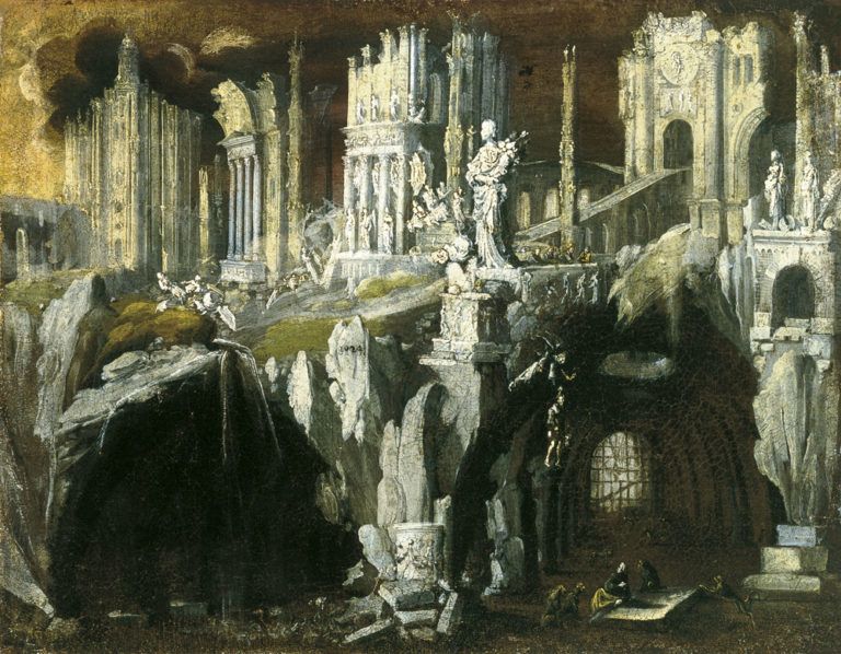 Végítélet, pusztulás és romok Monsù Desiderio festményén (forrás: Wikipedia)