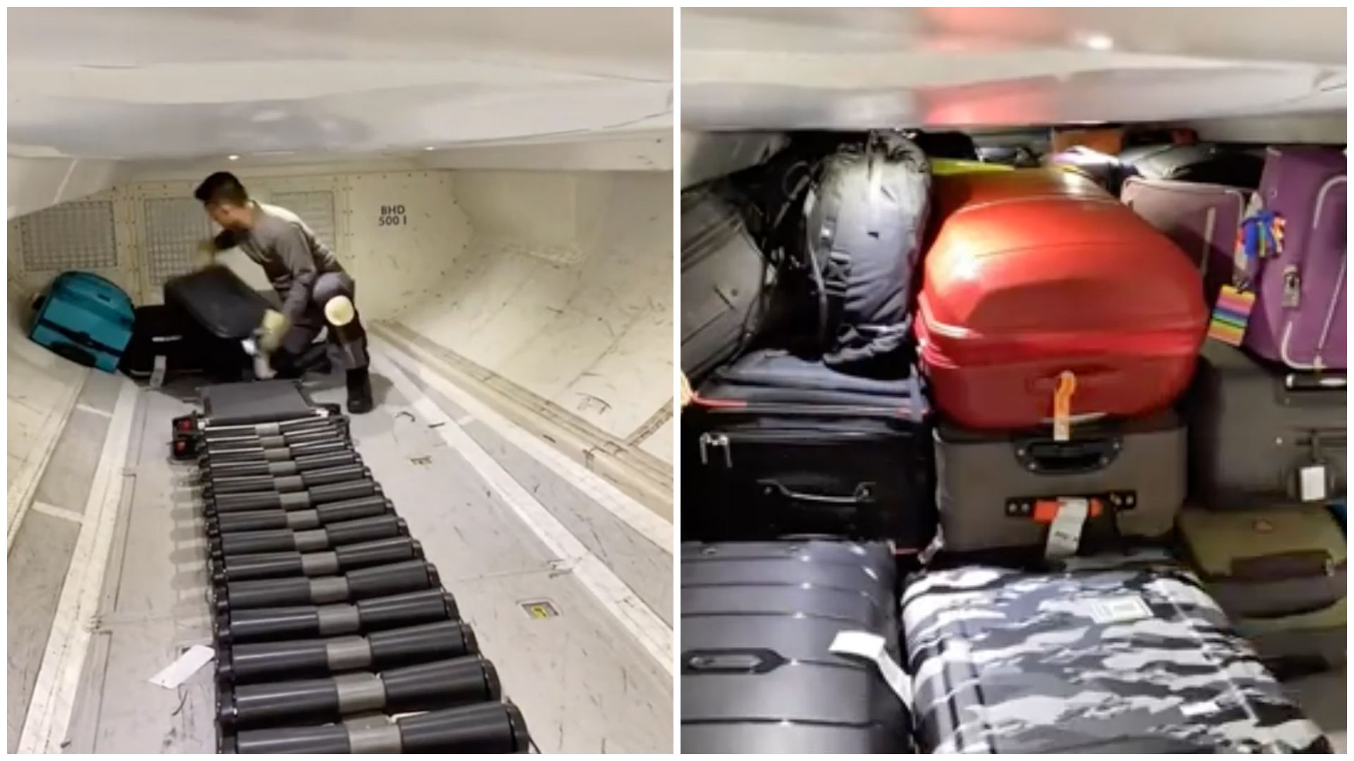 Így zsúfolnak be 100 bőröndöt a repülőgépbe