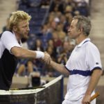 Boris Becker és John McEnroe a US Open egyik meccsén 2002-ben.