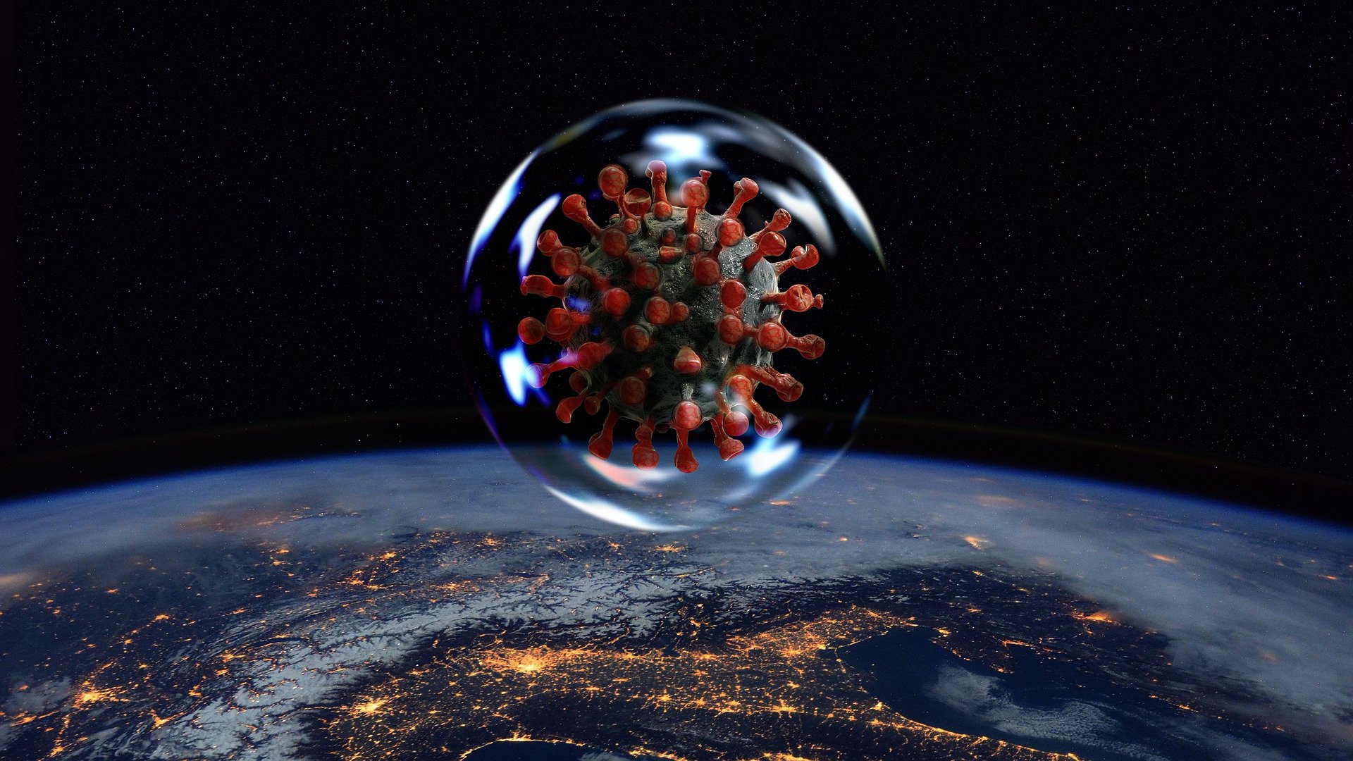 Koronavírus a Föld bolygóval a háttérben