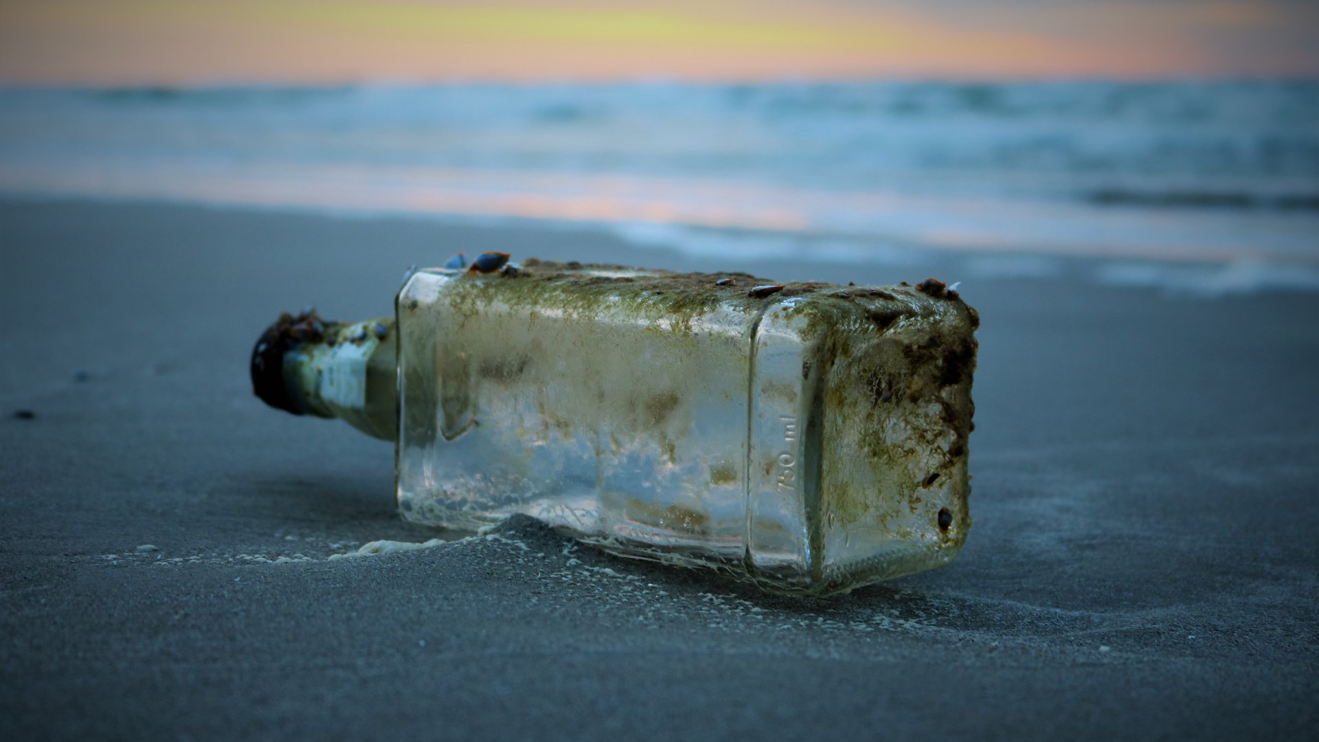 Üveg a tengerparti homokban