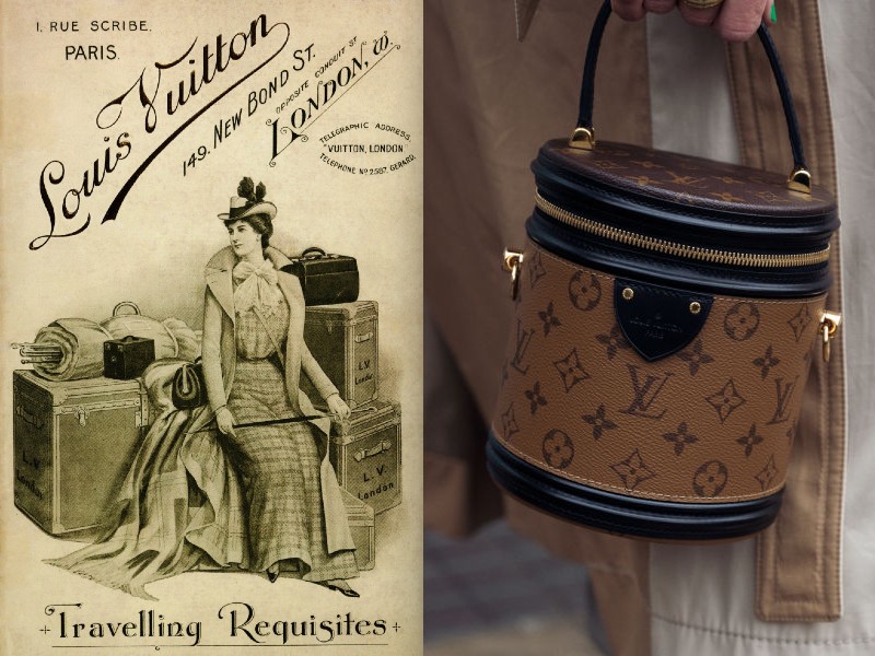 A Louis Vuitton reklámja 1901-ből és egy mai táska