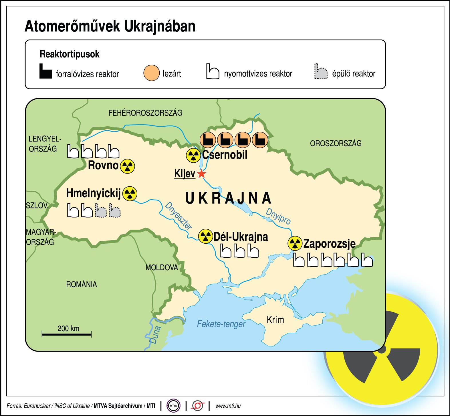Térkép az ukrajnai atomerőművekről