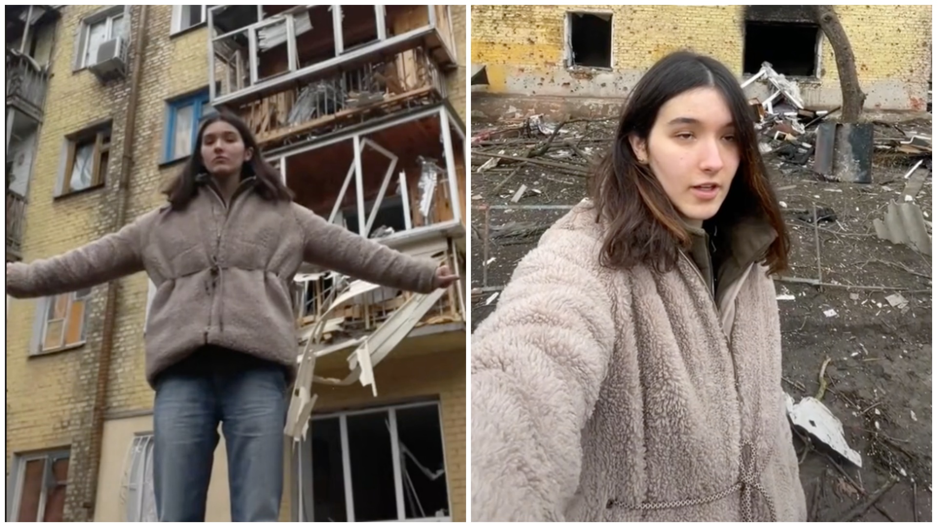 A valerisssh nevű ukrán tinilány egyik videójában a háború sújtotta Ukrajnában