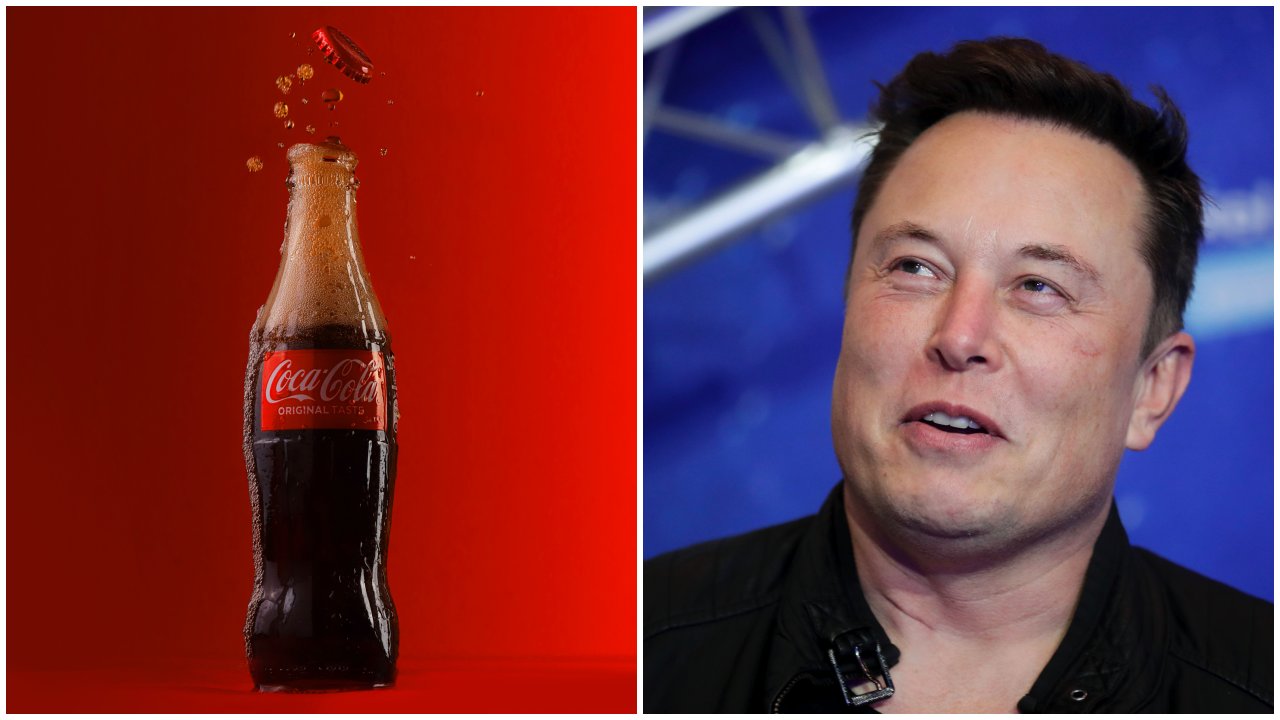 A fotómontázson egy kisüveges Coca-Cola és Elon Musk